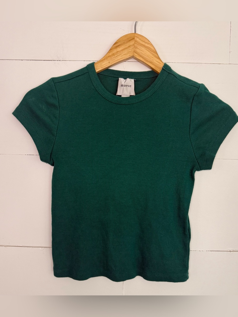 Maeve Short Sleeve Ribbed Tee - Forest Green